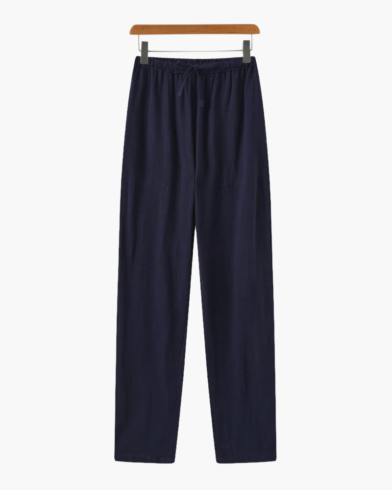 Men's Plain Drawstring Trousers With Straight Legs - Blue
