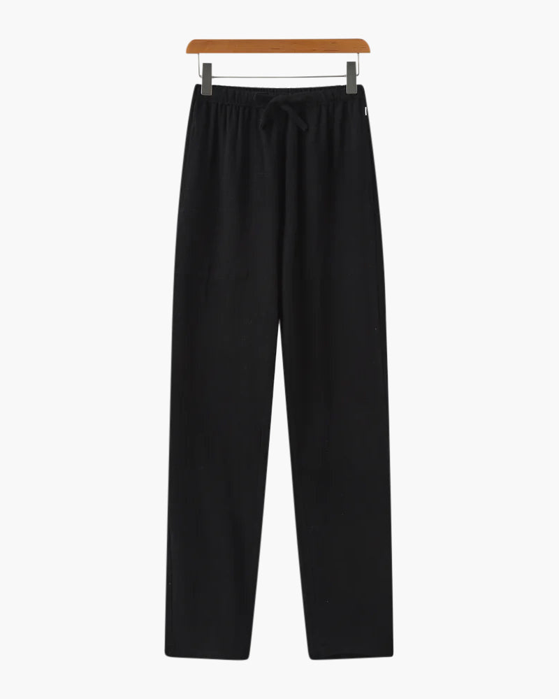 Men's Plain Drawstring Trousers With Straight Legs - Black