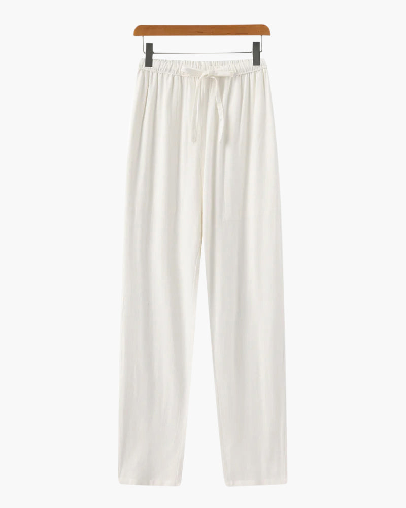 Men's Plain Drawstring Trousers With Straight Legs - White