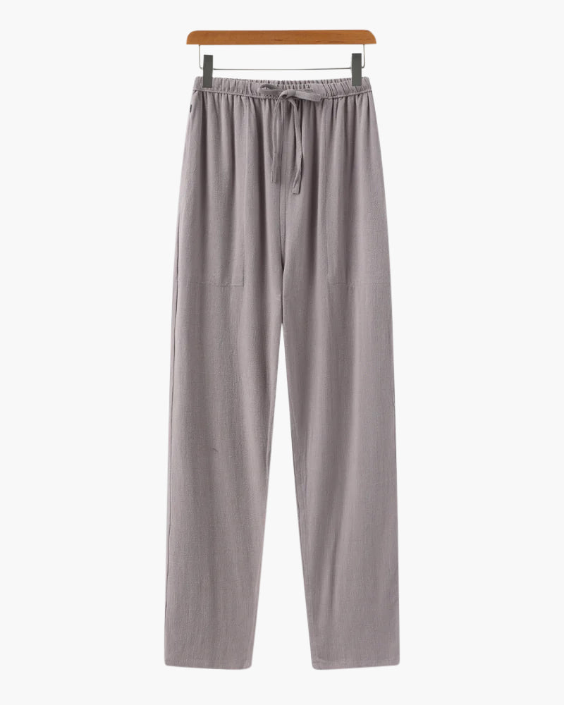 Men's Plain Drawstring Trousers With Straight Legs - Gray