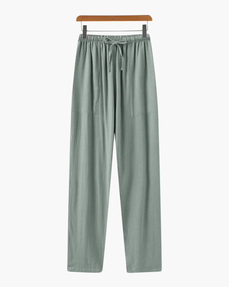 Men's Plain Drawstring Trousers With Straight Legs - Green