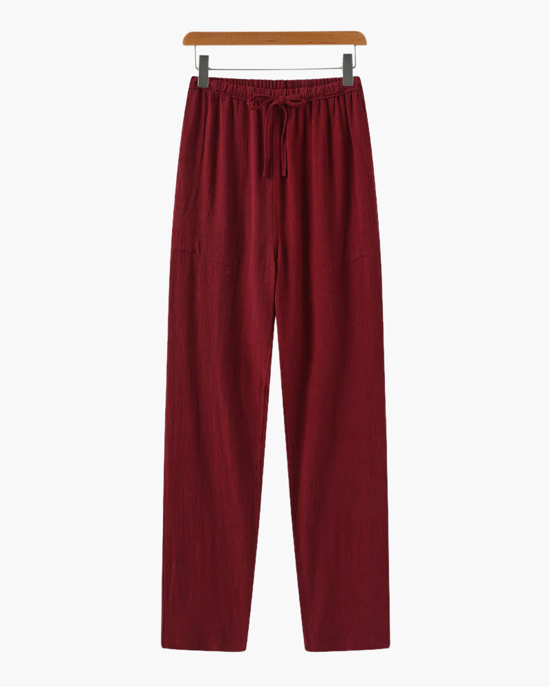 Men's Plain Drawstring Trousers With Straight Legs - Red