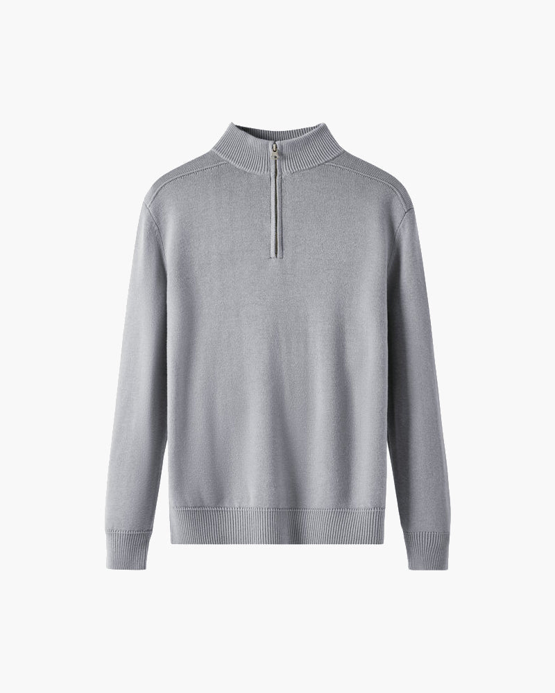 Men's Plain Half-Zip Sweater With a Raised Neckline - Gray