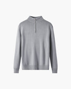 Men's Plain Half-Zip Sweater With a Raised Neckline - Gray