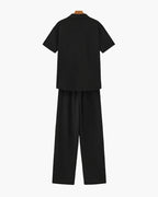 Men's Plain Polo and Trousers Set With Open Hems - Black