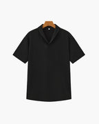 Men's Plain Polo and Trousers Set With Open Hems - Black