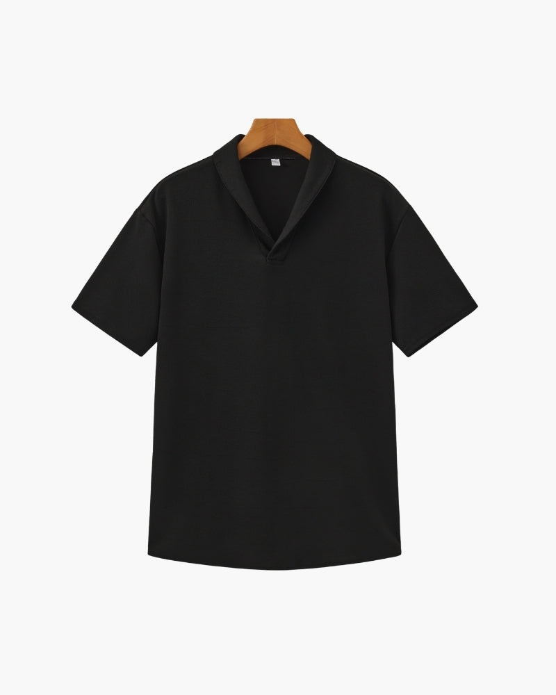 Men's Plain Polo and Trousers Set With Open Hems - Black