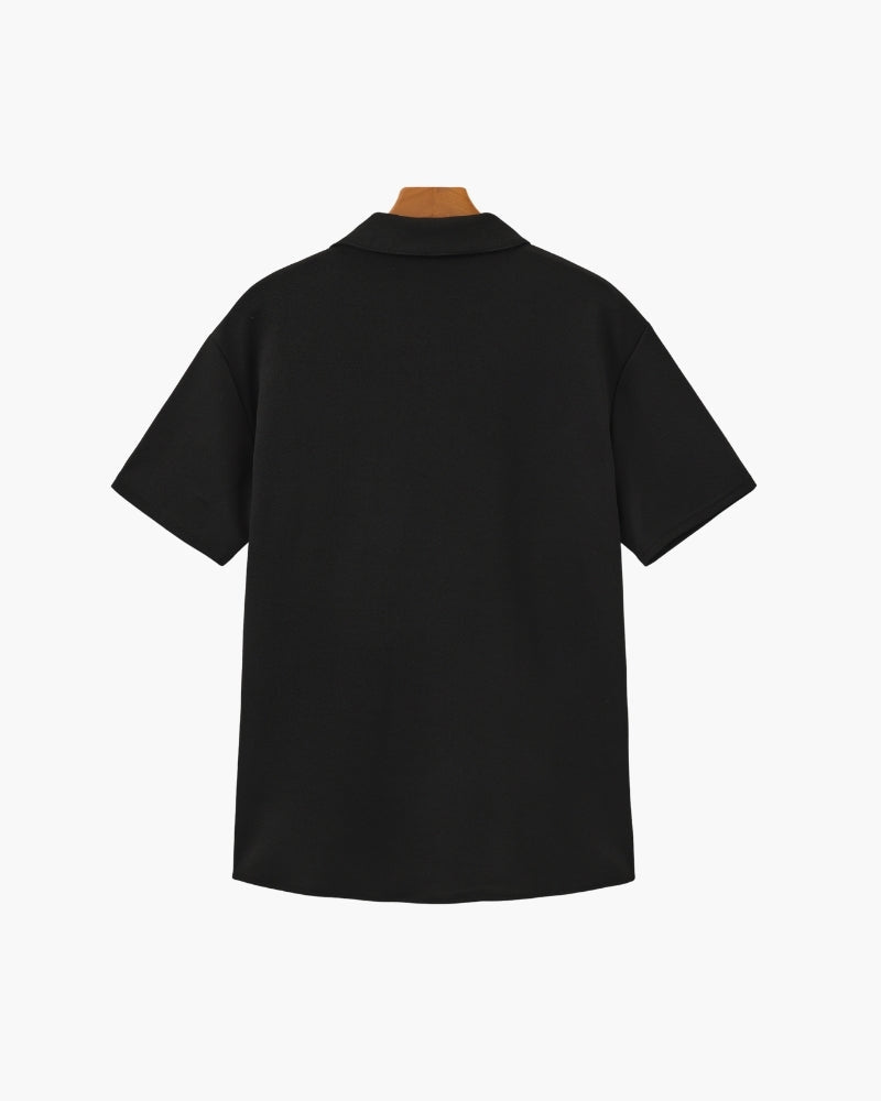 Men's Plain Polo and Trousers Set With Open Hems - Black