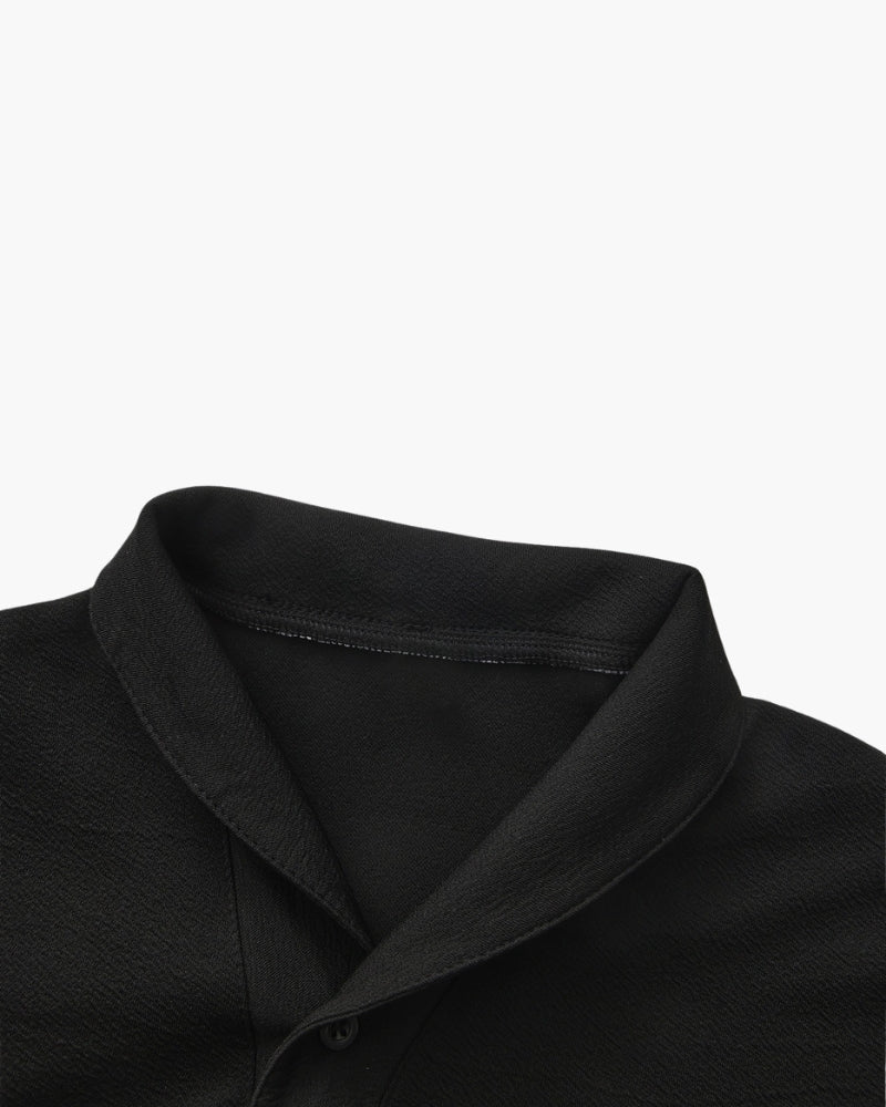 Men's Plain Polo and Trousers Set With Open Hems - Black