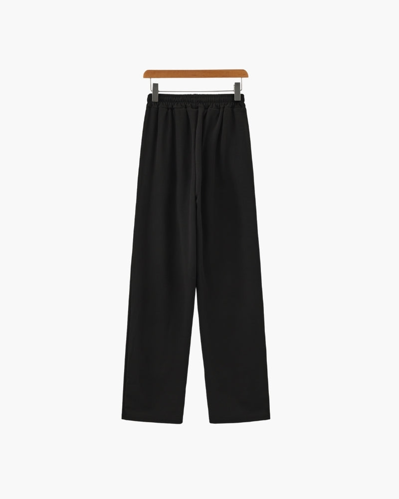 Men's Plain Polo and Trousers Set With Open Hems - Black