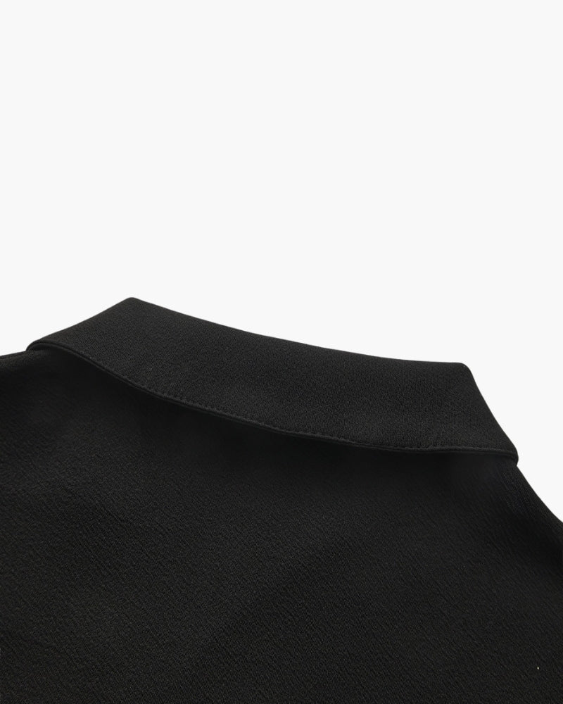 Men's Plain Polo and Trousers Set With Open Hems - Black