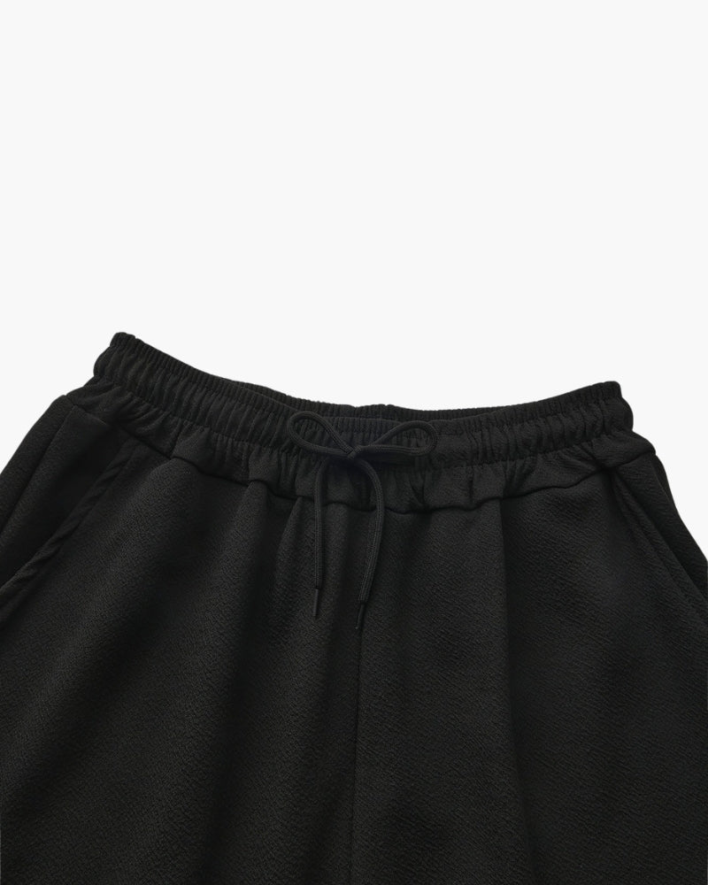 Men's Plain Polo and Trousers Set With Open Hems - Black