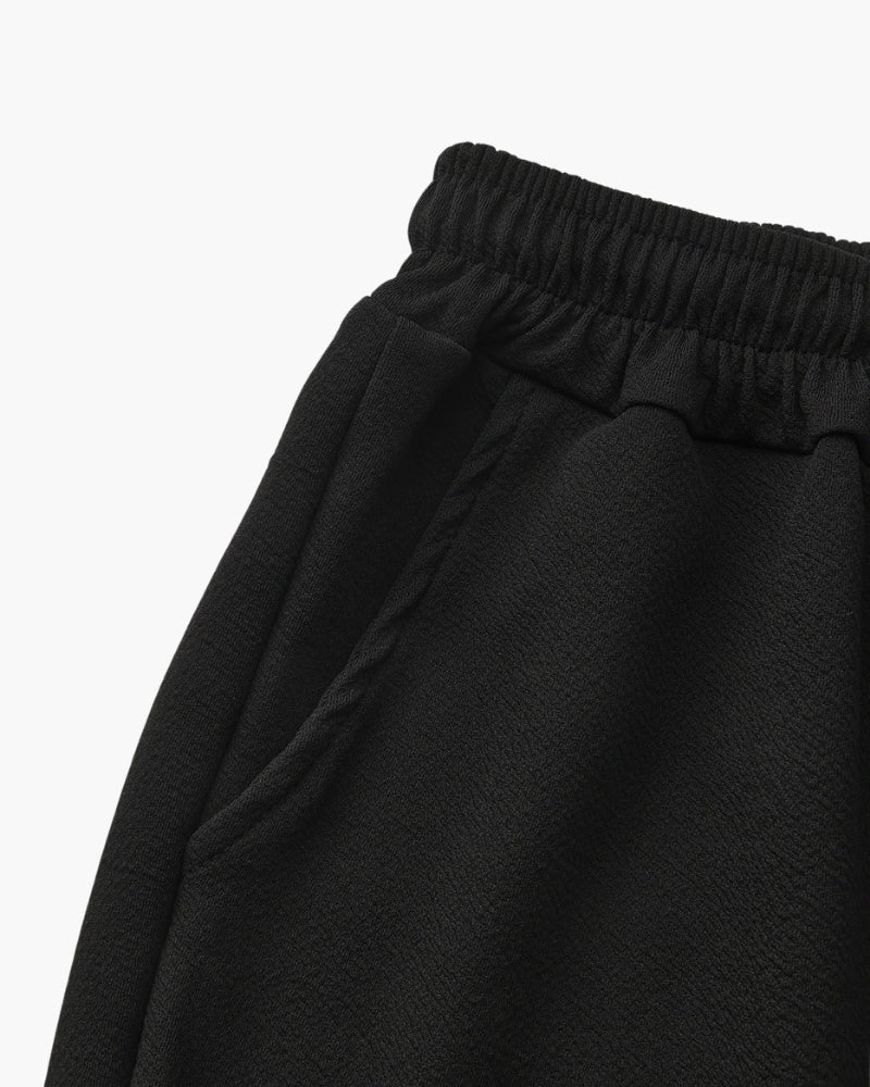 Men's Plain Polo and Trousers Set With Open Hems - Black