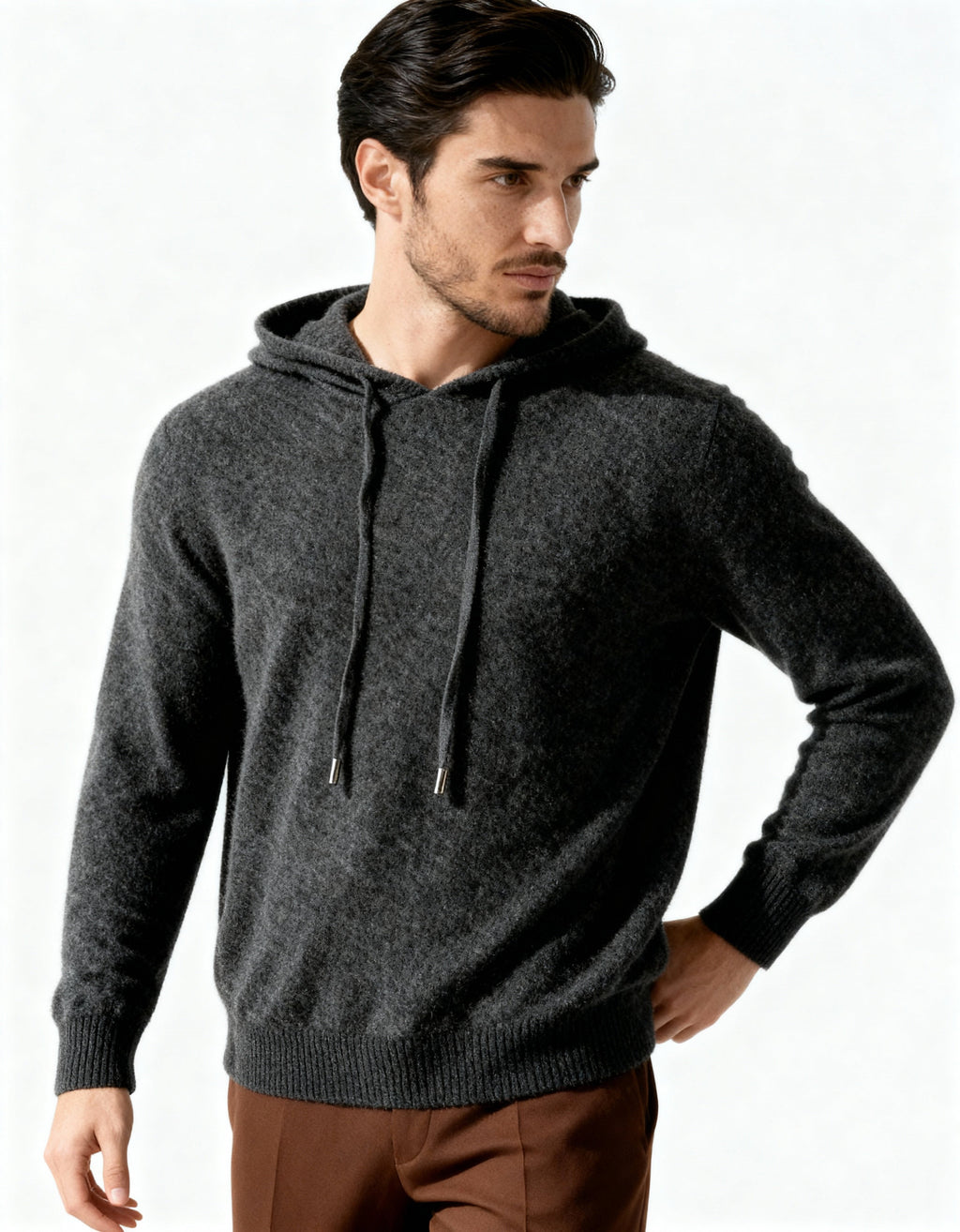 Men's Plain Pullover Hoodie With a Drawstring Neck - Dark Gray