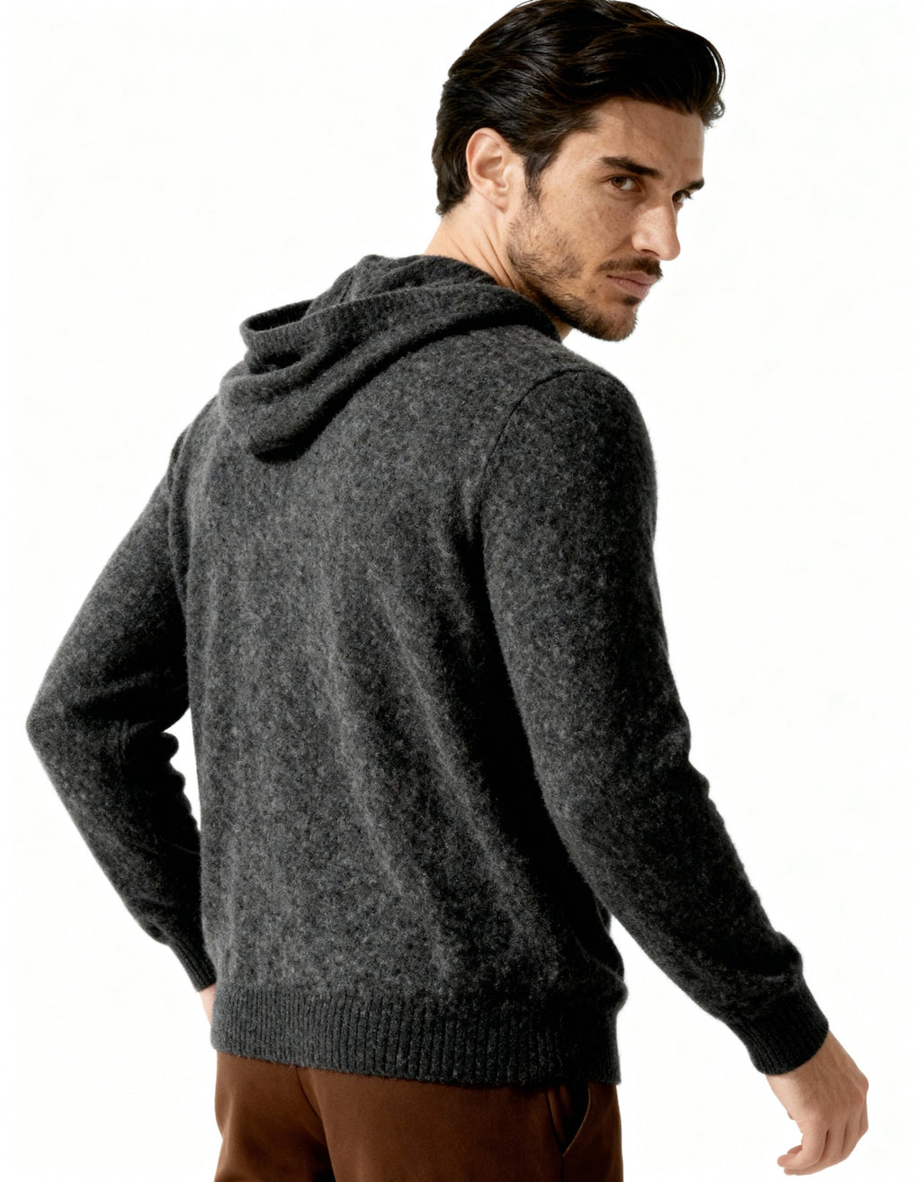 Men's Plain Pullover Hoodie With a Drawstring Neck - Dark Gray