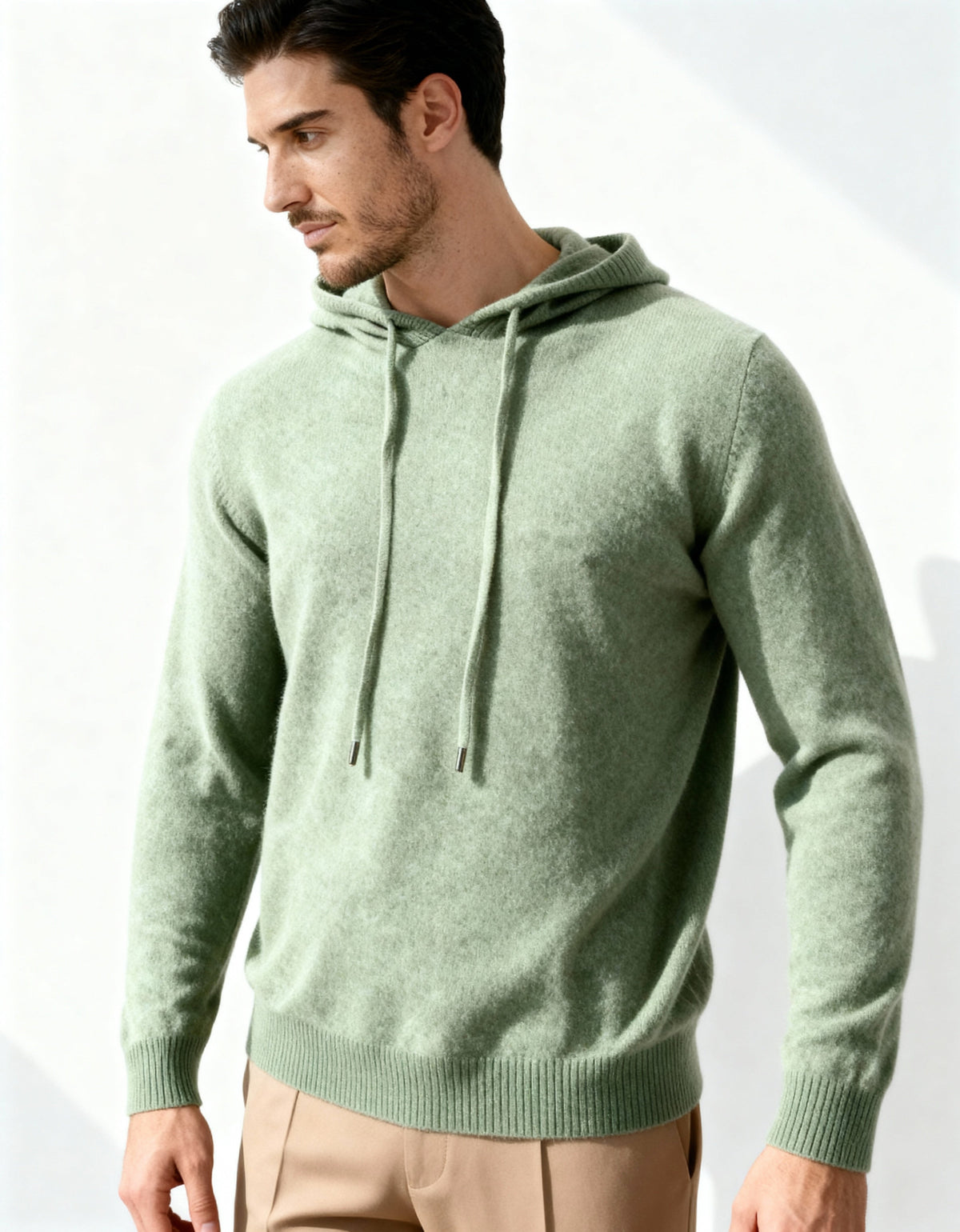 Men's Plain Pullover Hoodie With a Drawstring Neck - Green
