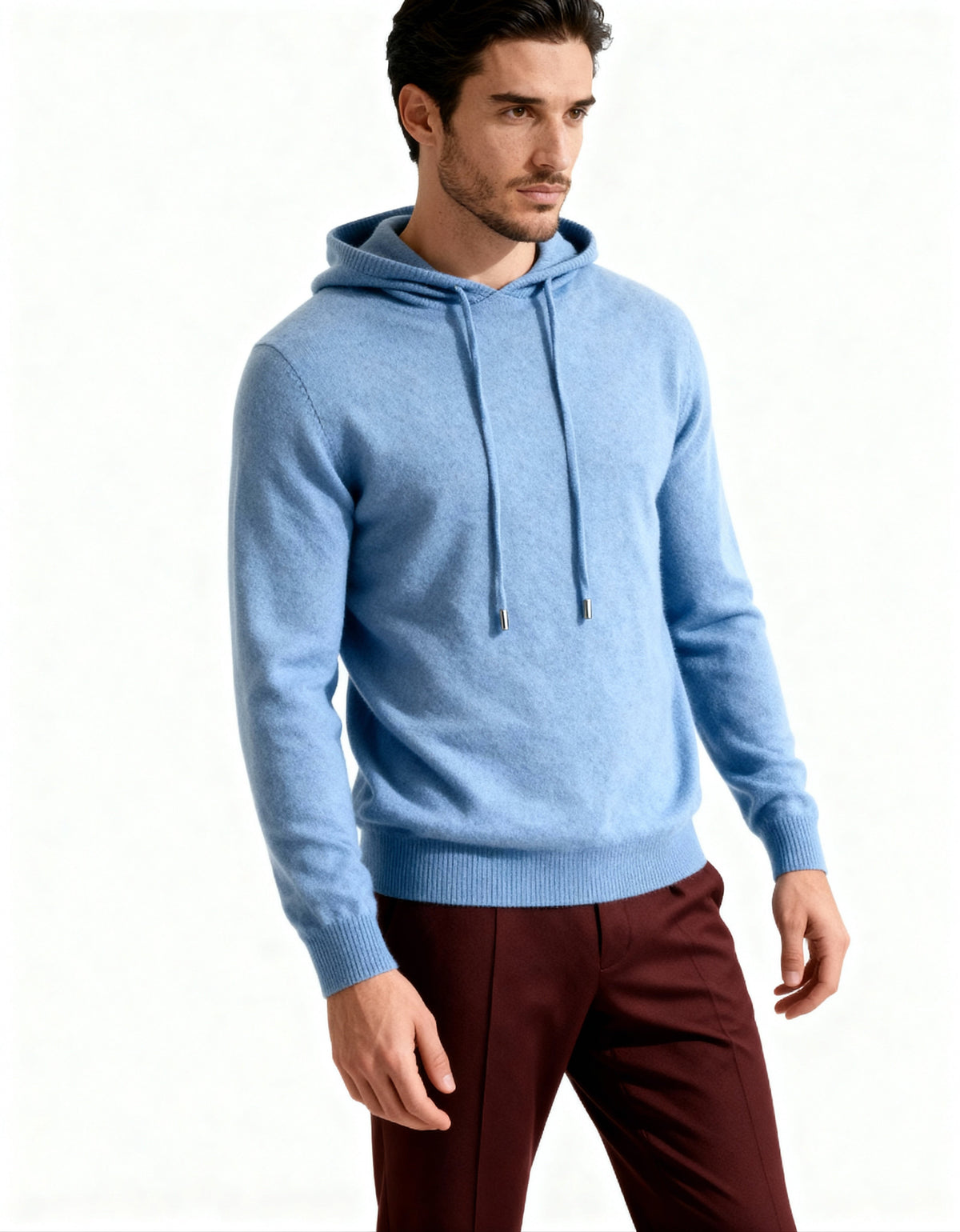 Men's Plain Pullover Hoodie With a Drawstring Neck - Blue