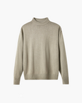 Men's Plain Raised-Neck Sweater With Ribbed Borders - Beige