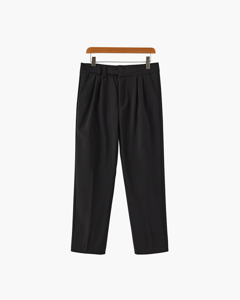 Men's Pleated Trousers With a Tab-Front Waistband - Black