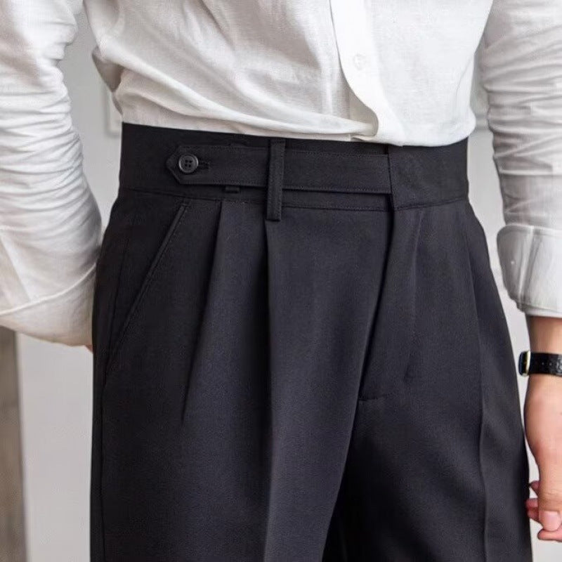 Men's Pleated Trousers With a Tab-Front Waistband - Black