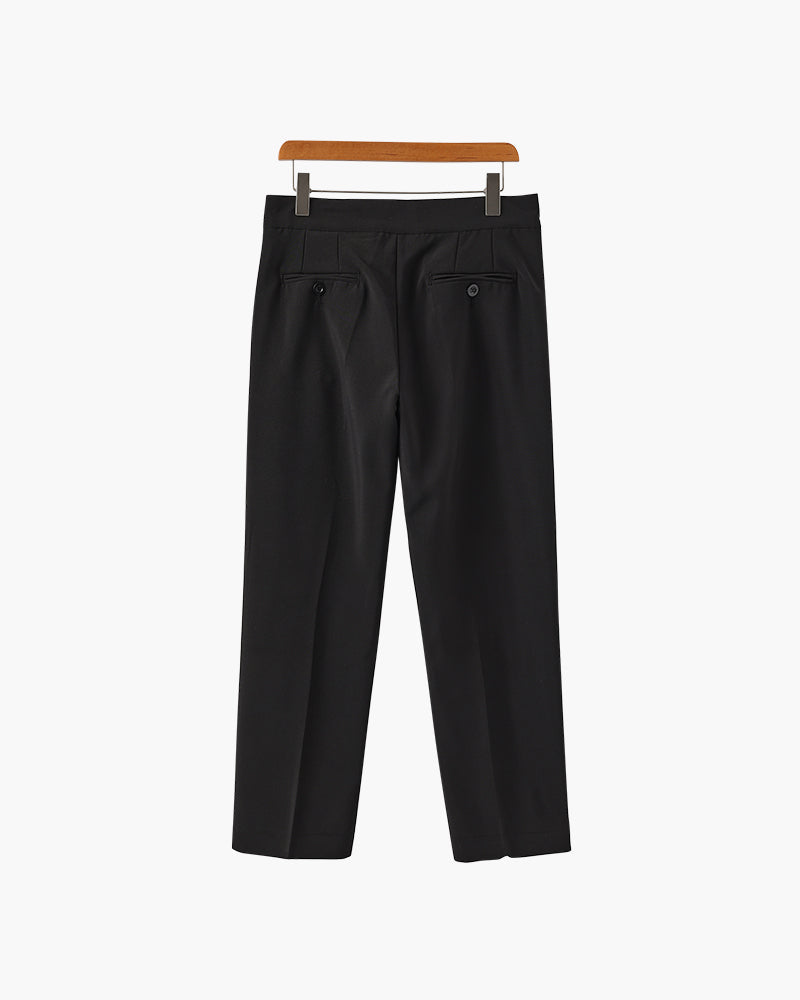 Men's Pleated Trousers With a Tab-Front Waistband - Black