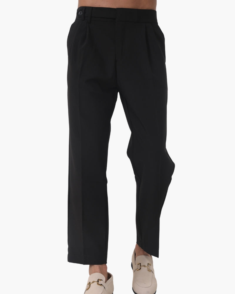 Men's Pleated Trousers With a Tab-Front Waistband - Black