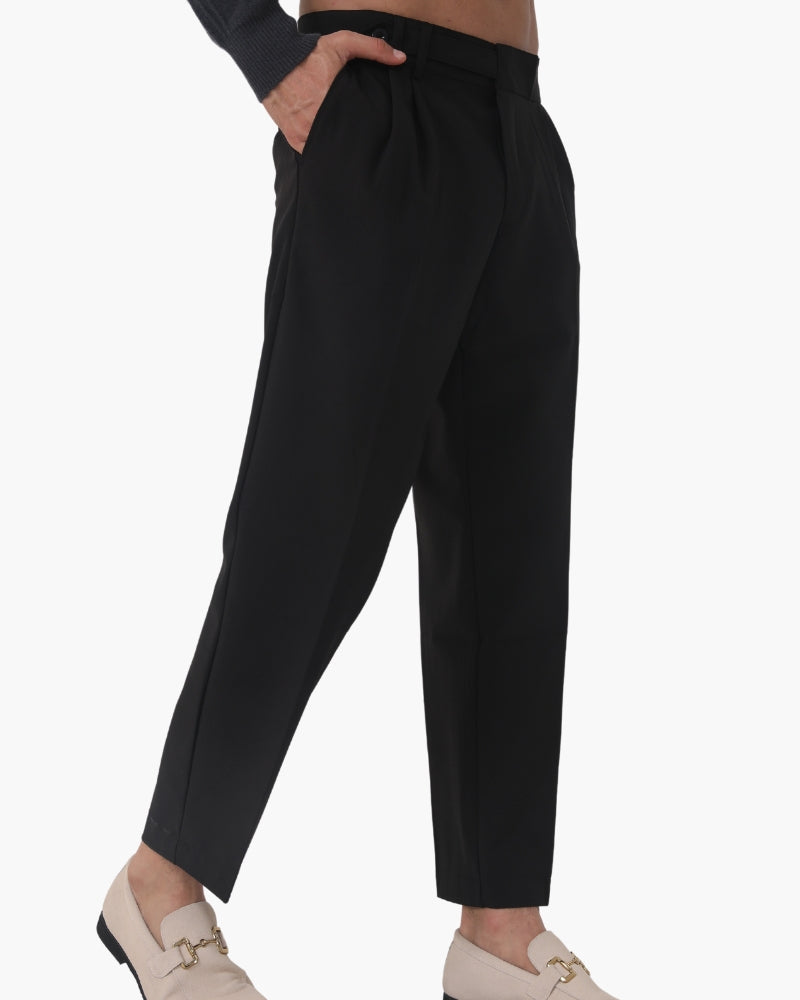 Men's Pleated Trousers With a Tab-Front Waistband - Black