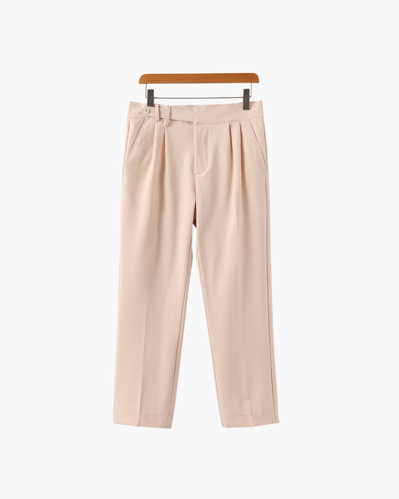 Men's Pleated Trousers With a Tab-Front Waistband - Beige