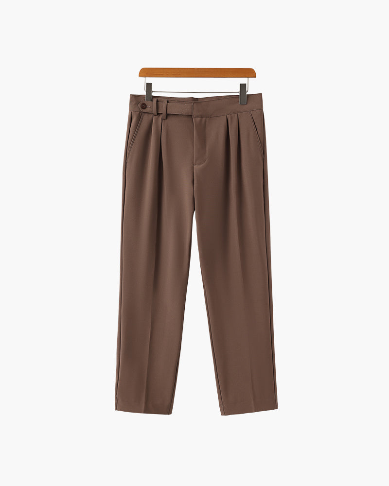 Men's Pleated Trousers With a Tab-Front Waistband - Brown