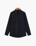 Men's Point-Collar Shirt With a Curved Lower Hem - Black