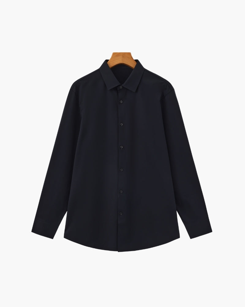 Men's Point-Collar Shirt With a Curved Lower Hem - Black