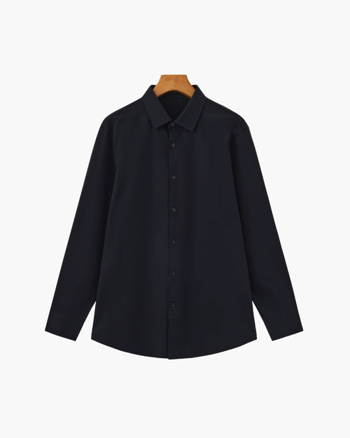 Men's Point-Collar Shirt With a Curved Lower Hem - Black