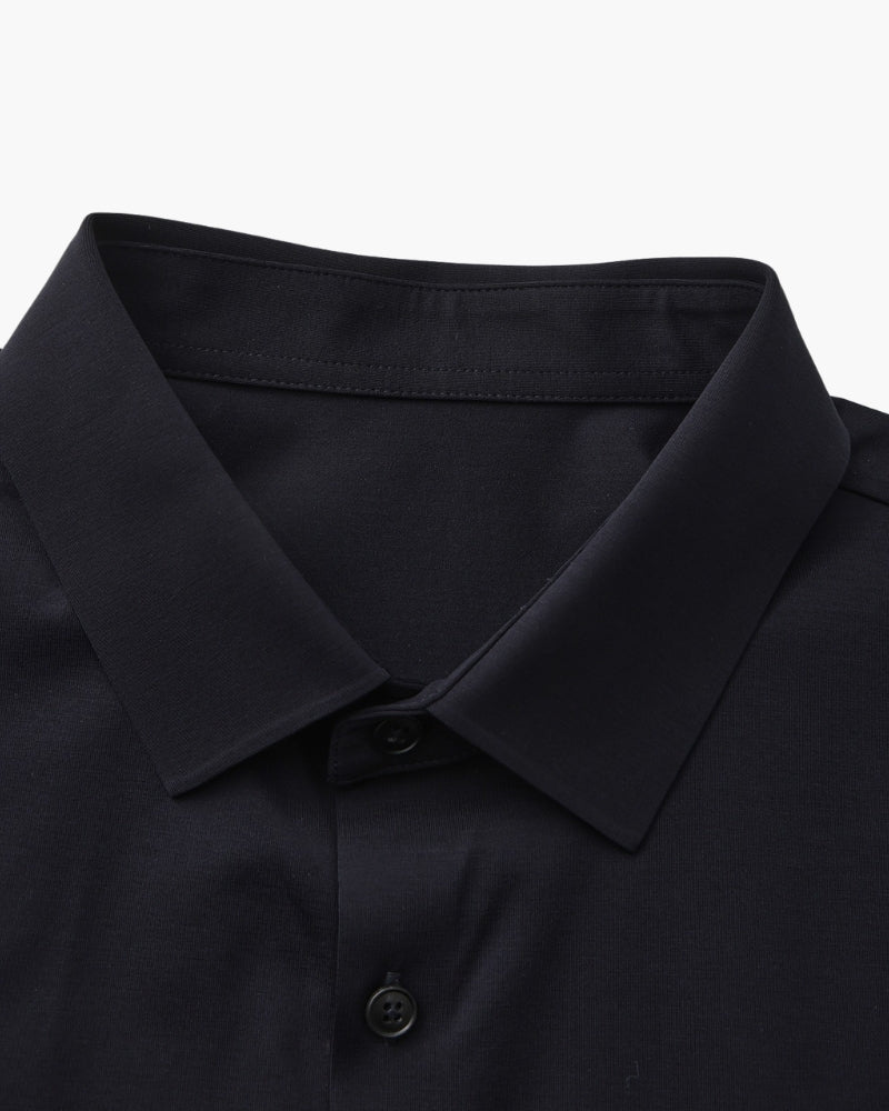 Men's Point-Collar Shirt With a Curved Lower Hem - Black