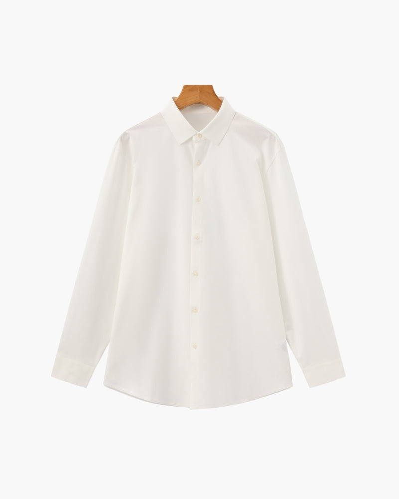 Men's Point-Collar Shirt With a Curved Lower Hem - White