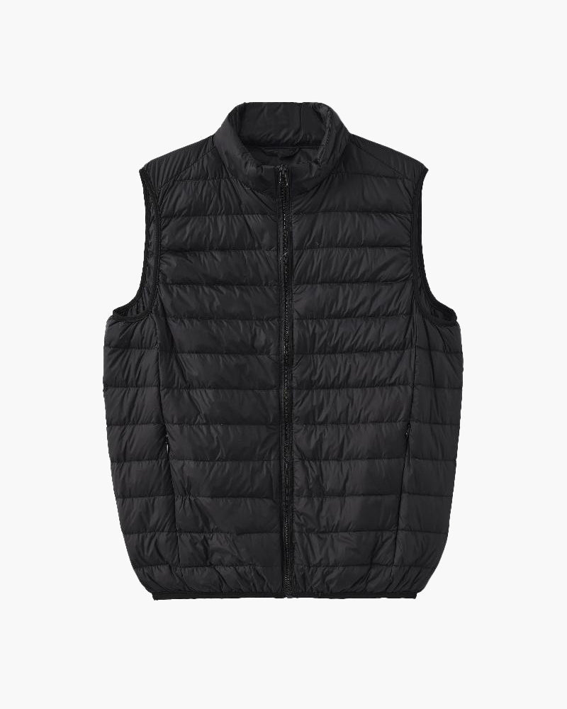 Men's Quilted Zip Gilet With a Raised Stand Collar - Black