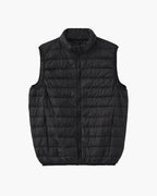 Men's Quilted Zip Gilet With a Raised Stand Collar - Black