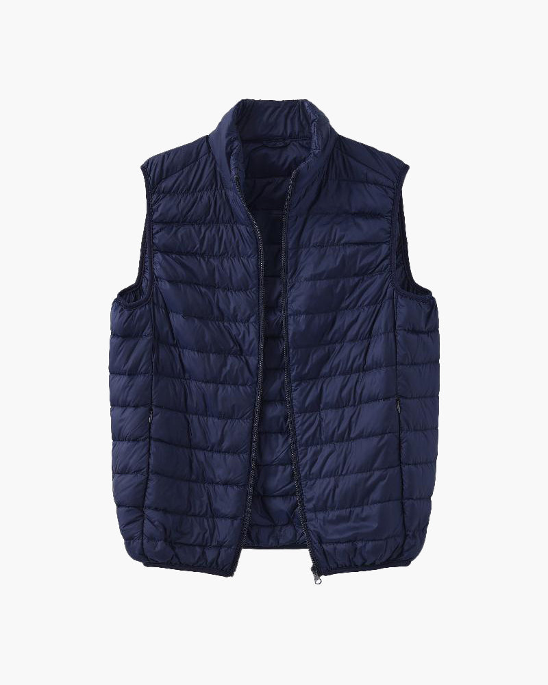 Men's Quilted Zip Gilet With a Raised Stand Collar - Navy