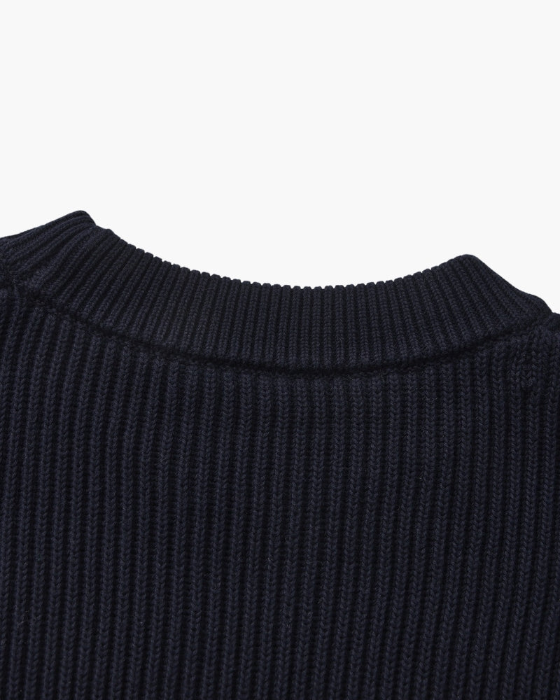 Men's Ribbed Crewneck Sweater With Banded Edges - Navy