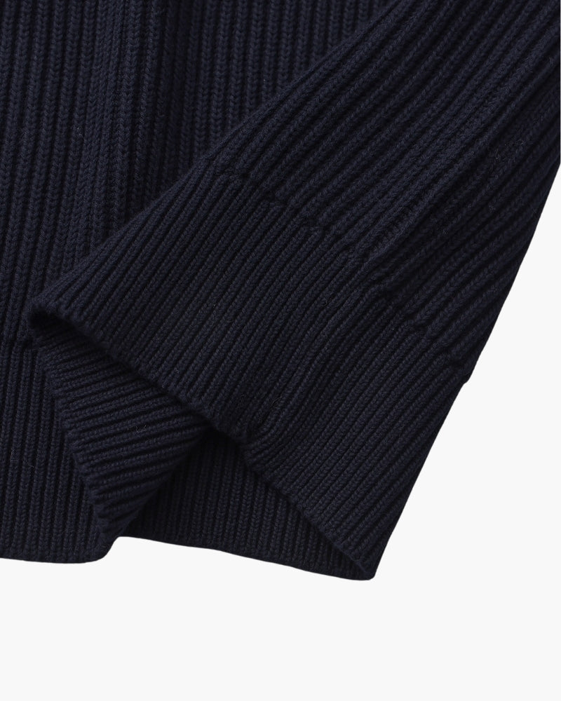 Men's Ribbed Crewneck Sweater With Banded Edges - Navy