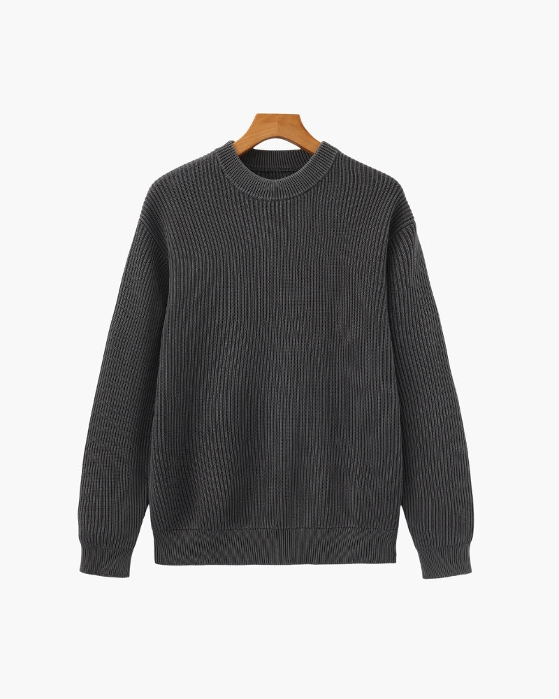 Men's Ribbed Crewneck Sweater With Banded Edges - Gray