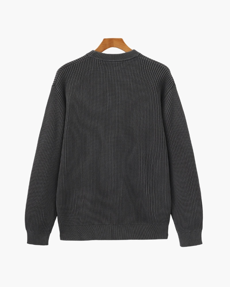 Men's Ribbed Crewneck Sweater With Banded Edges - Gray