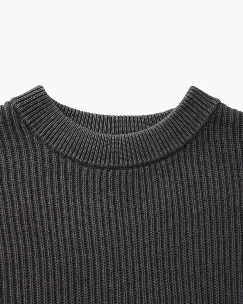 Men's Ribbed Crewneck Sweater With Banded Edges - Gray