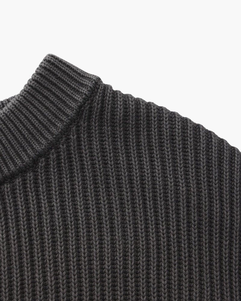 Men's Ribbed Crewneck Sweater With Banded Edges - Gray