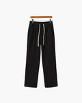 Men's Ribbed Drawstring Trousers With Wide Legs - Black