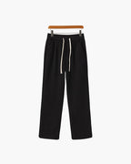 Men's Ribbed Drawstring Trousers With Wide Legs - Black