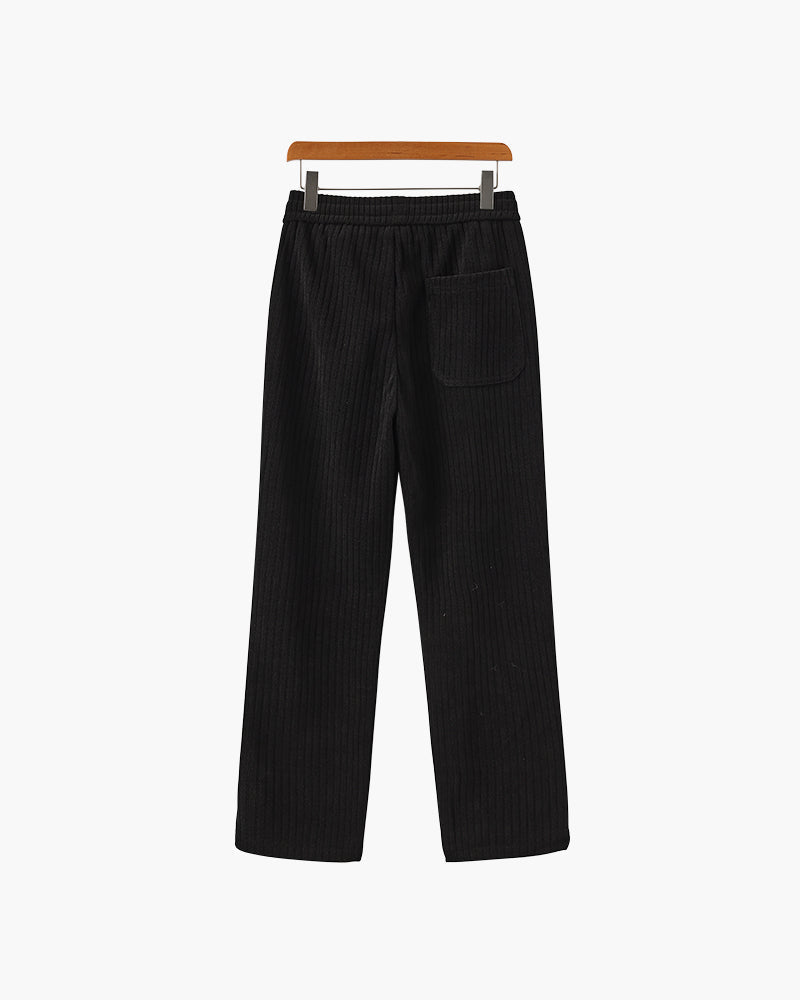 Men's Ribbed Drawstring Trousers With Wide Legs - Black