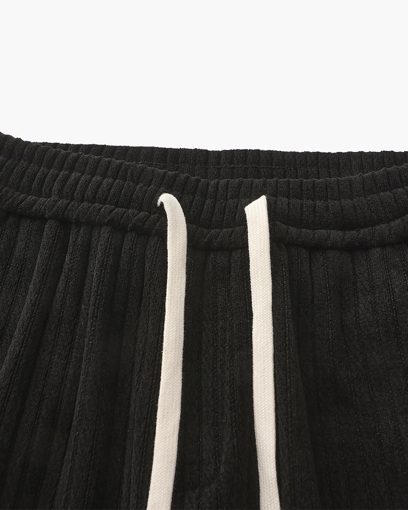Men's Ribbed Drawstring Trousers With Wide Legs - Black