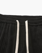 Men's Ribbed Drawstring Trousers With Wide Legs - Black