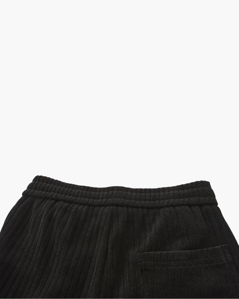Men's Ribbed Drawstring Trousers With Wide Legs - Black