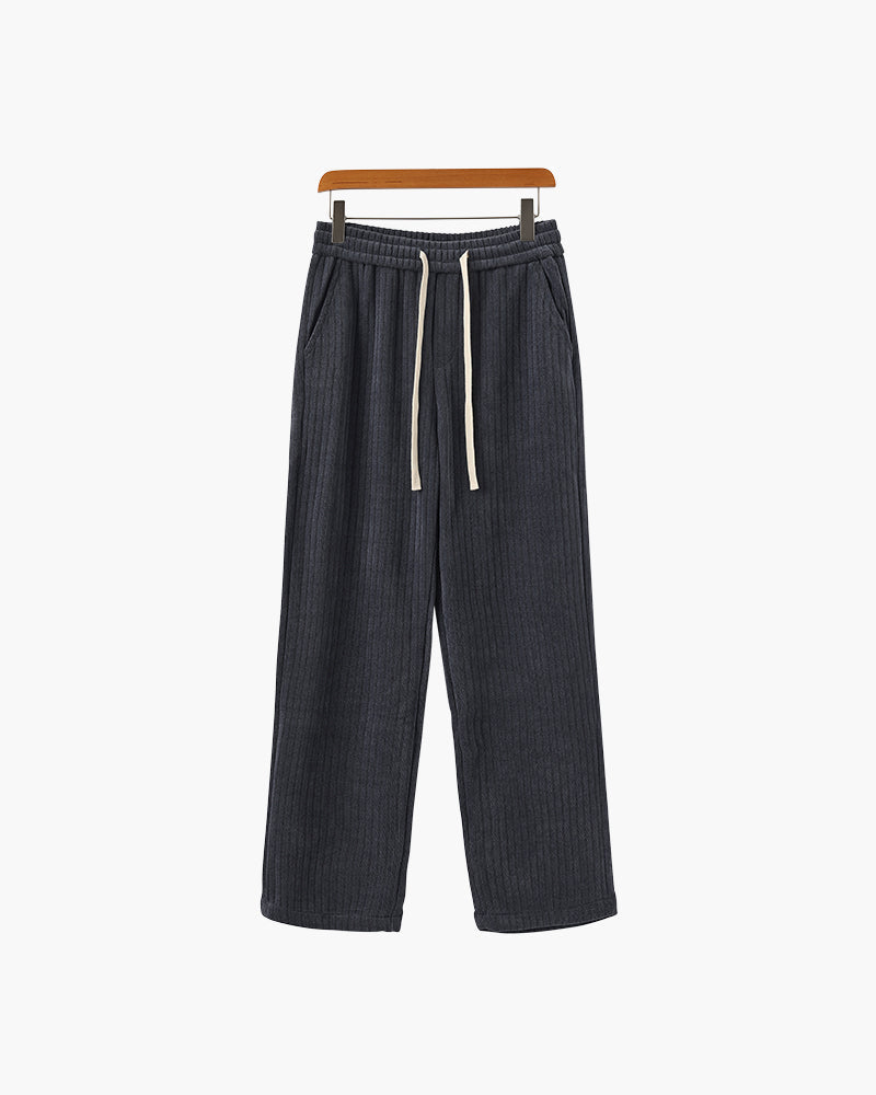 Men's Ribbed Drawstring Trousers With Wide Legs - Gray